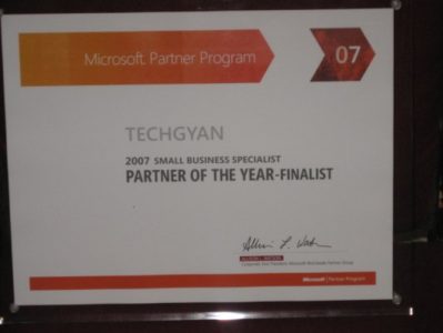 Partner of the Year, 2007 Small Business Specialist - Microsoft Partner Program | TechGyan - Cloud Changes Everything